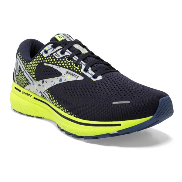 Brooks Ghost 14 Men's Road Running Shoes Navy / Grey / Yellow | USA-261750