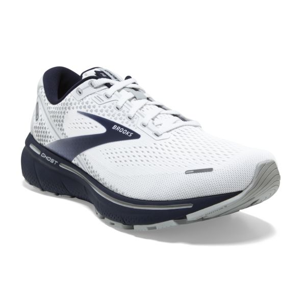 Brooks Ghost 14 Men's Road Running Shoes White / Grey / Navy | USA-823905