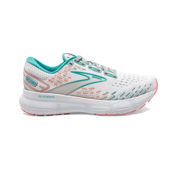 Brooks Glycerin 20 Women\'s Road Running Shoes White / Green / Coral | USA-931874